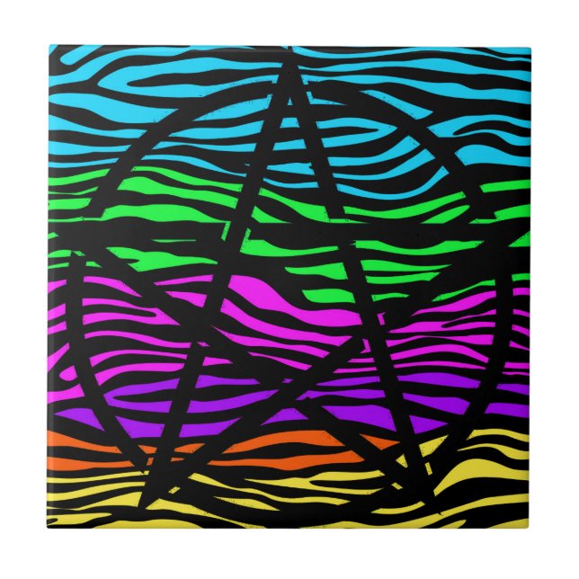 Colourful Zebra Print Pentagram Tile (Front)