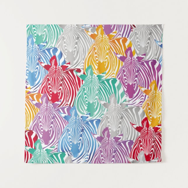 Colourful zebra seamless pattern. Wild animal text Tapestry (Front)