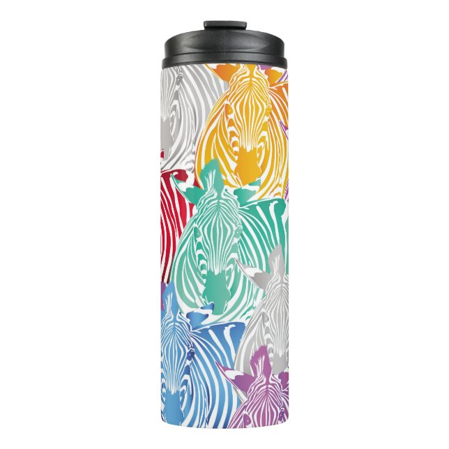 Colourful zebra seamless pattern. Wild animal text Thermal Tumbler (Front)