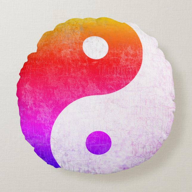 colourful zen yin-yang symbol round cushion (Front)
