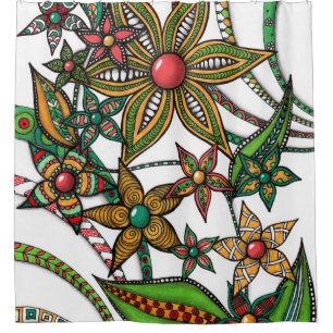 Colourful Zentangle Wildflowers Shower Curtain - V