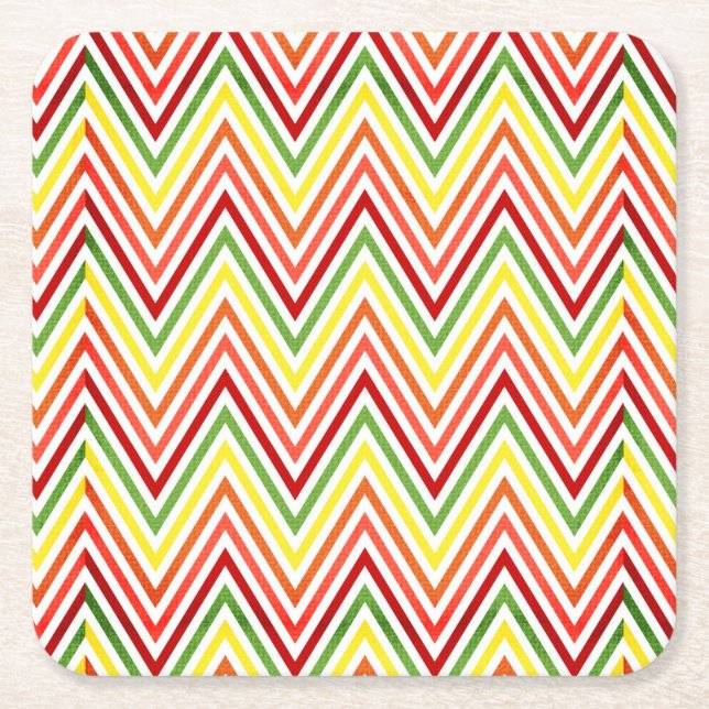 Colourful Zigzag Chevron Pattern Square Paper Coaster (Front)
