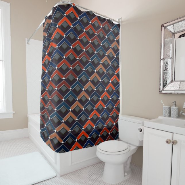 Colourful zigzag Karo-steps Shower Curtain (In Situ)