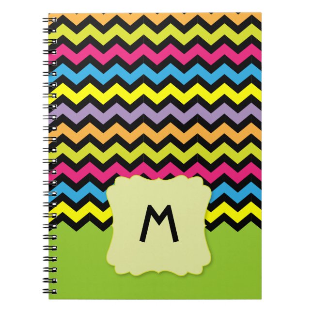 Colourful Zigzag Pattern Add Name Spiral Notebook (Front)