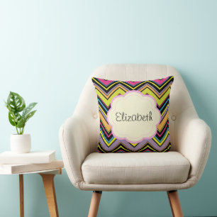 Colourful Zigzag, Rainbow Zigzag, Your Name Cushion