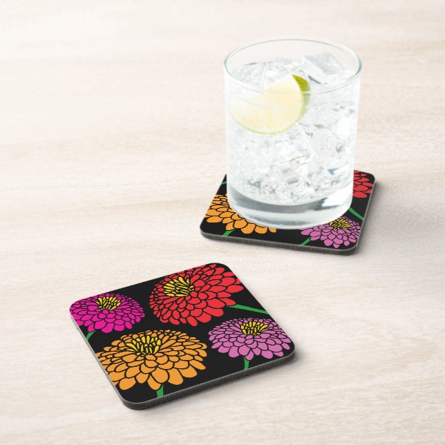 Colourful Zinnia flower print drink coaster set (Right Side)