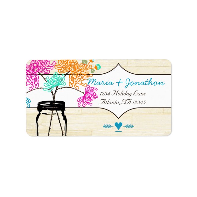 Colourful Zinnia Mason Jar Wild Flower Wedding Label (Front)