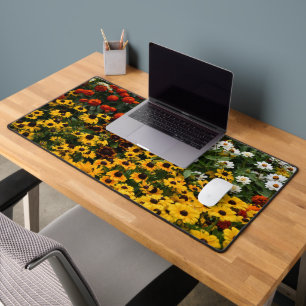Colourful Zinnias and Golden Rudbeckias Floral Desk Mat