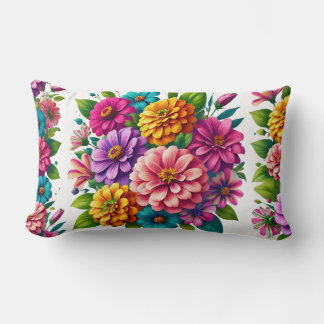 Colourful Zinnias & Cosmos Garden Mix Lumbar Cushion