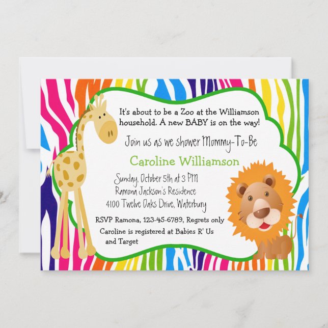 Colourful Zoo Animals Gender Neutral Baby Shower Invitation (Front)