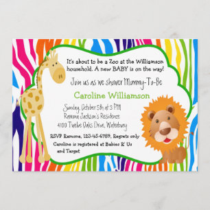 Colourful Zoo Animals Gender Neutral Baby Shower Invitation