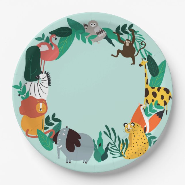 Colourful Zoo Animals Paper Plate (Front)