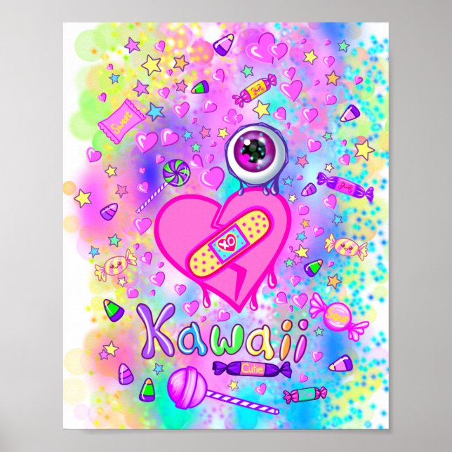 Colourfully Cute I Love Kawaii Art Poster  (Front)