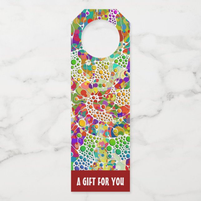 Colourfully Dots Spirals Hand Painting 2 Bottle Tag (Front)