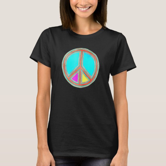 Colourfully Flower Power Peace Sign 1 Fan Fun T-Shirt (Front)