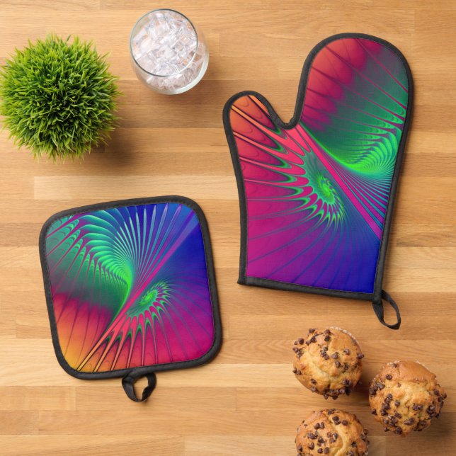 Colourfully Fractal Wallpaper 1 Oven Mitt & Pot Holder Set (Top Down)