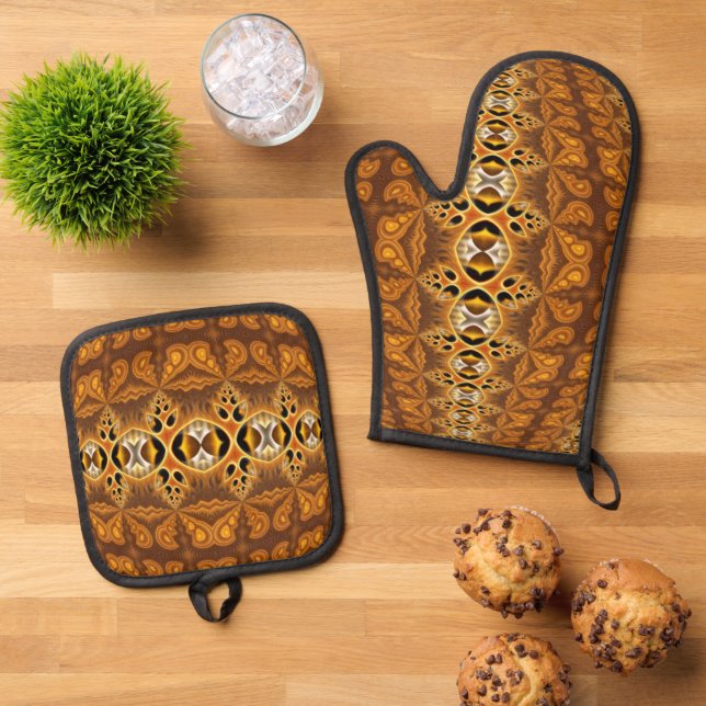 Colourfully Fractal Wallpaper 7 Oven Mitt & Pot Holder Set (Top Down)
