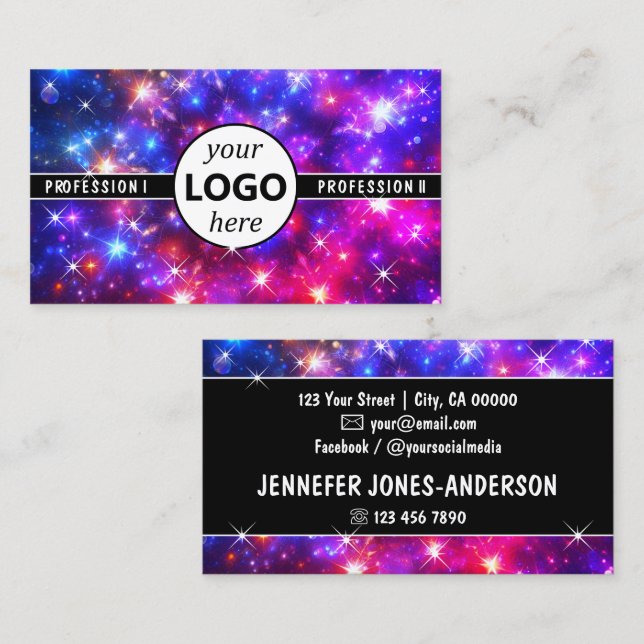 Colourfully Galaxy Magic Bright Sparkle Stars Logo Business Card (Front/Back)