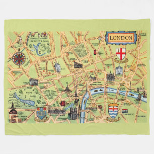 Colourfully Illustrated Map of London Fleece Blanket