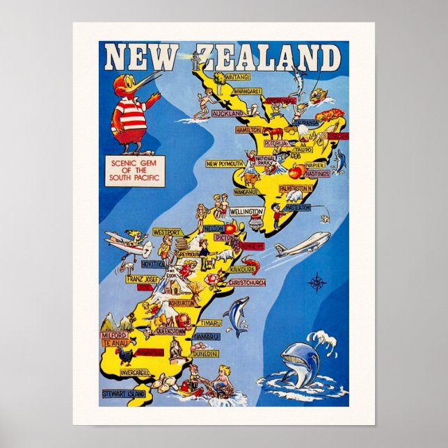 Colourfully Illustrated New Zealand Print (Front)