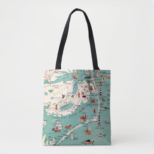 Colourfully Illustrated  Outer Banks Map Tote Bag (Front)