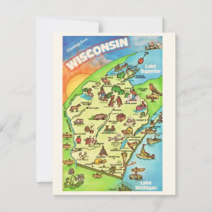 Colourfully Illustrated Wisconsin Postcard