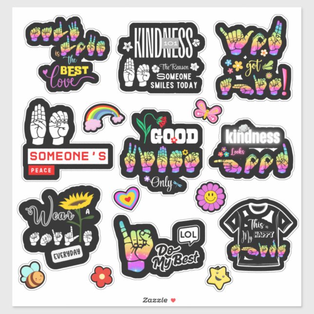 Colourfully Signed – ASL Affirmation Stickers (Sheet)