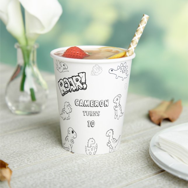 Colouring Activity cute dinosaur party Paper Cups (Insitu)