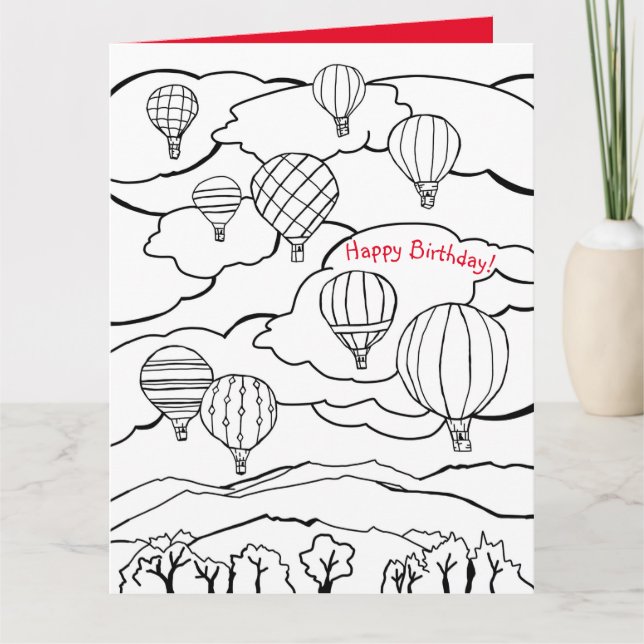 Colouring Book Birthday Card Hot Air Balloons  (Front)