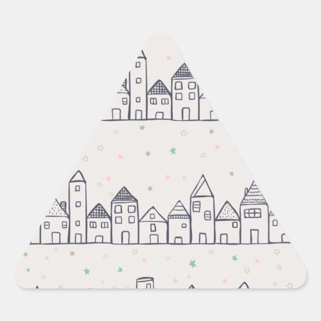 Colouring Book Christmas Village in the Snow Triangle Sticker (Front)