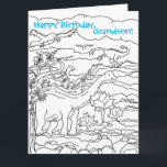 Colouring Book Dinosaurs Happy Birthday Grandson Card<br><div class="desc">A nice large Happy Birthday Grandson greeting card that she can colour featuring dinosaurs on rugged mountains drawn with black and white line art. On the inside are more mountains and a ladybug on the back to colour. You can customise the text message and colour to fit your needs. Make...</div>