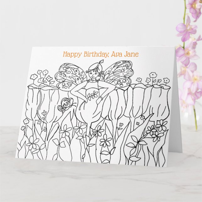 Colouring Book Happy Birthday Card Custom Name (Orchid)