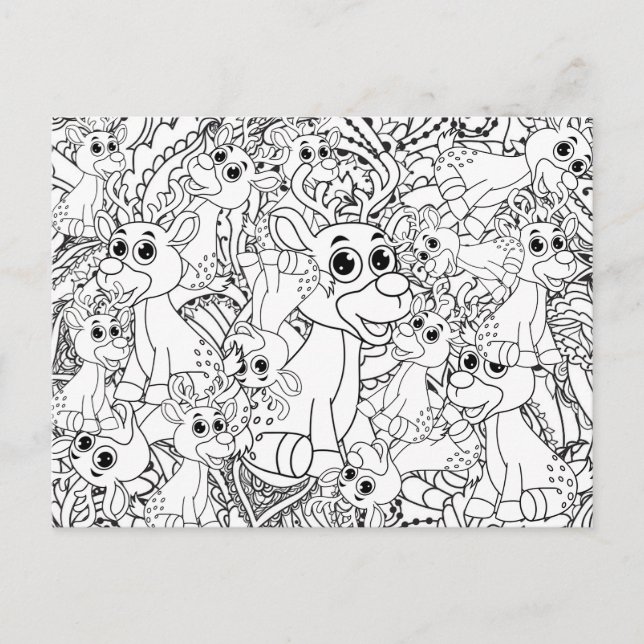 Colouring Christmas Reindeers Mandala Abstract Postcard (Front)