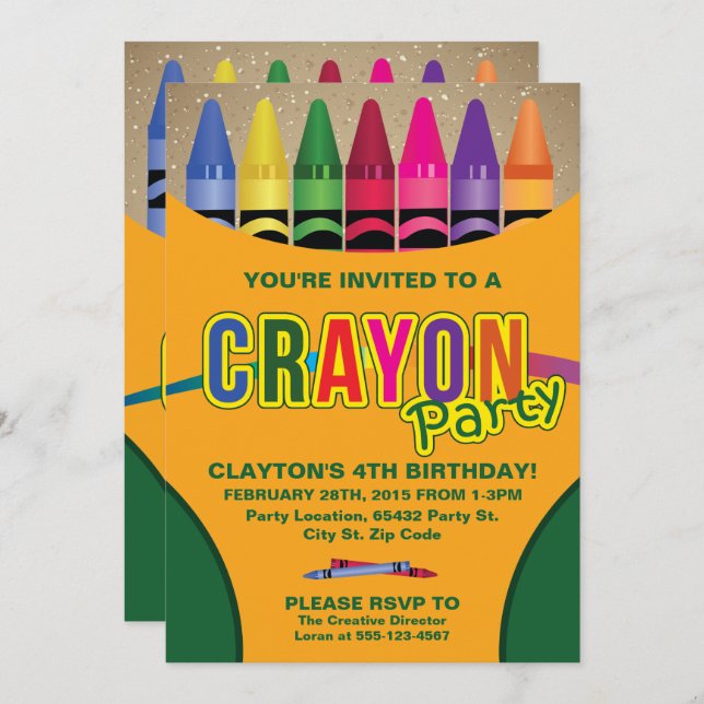 Colouring, Crayon Birthday Party Invitations (Front/Back)