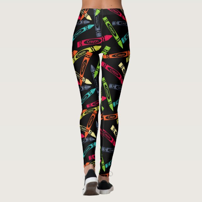 Colouring Crayons on Black, Cute Women's Leggings (Back)