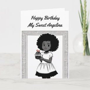 Colouring Page African-American Girl's Birthday Card