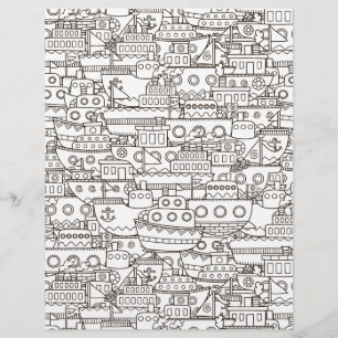 Colouring Page Busy Boatyard Scrapbook Paper