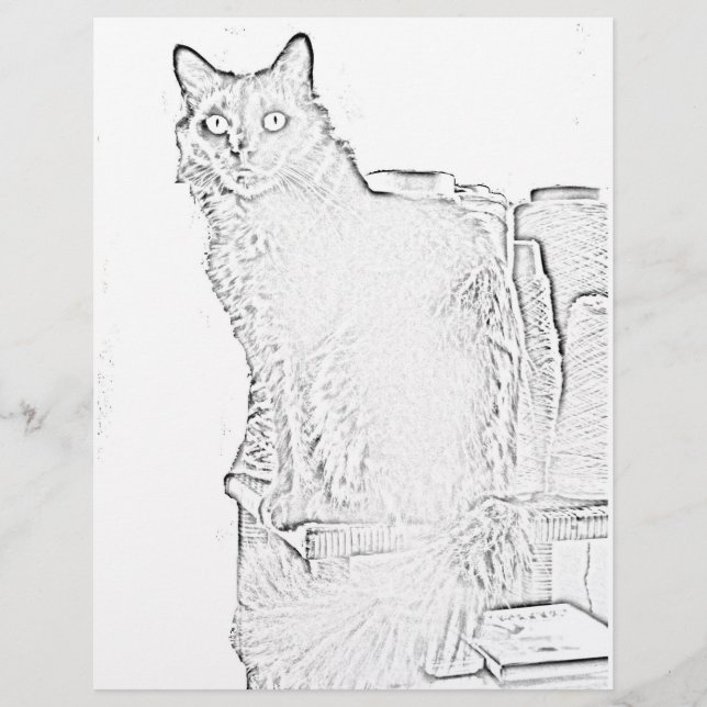 Colouring Page - Cat with Spools of Yarn (Front)