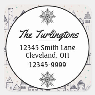 Colouring Page Christmas Village Return Address Square Sticker