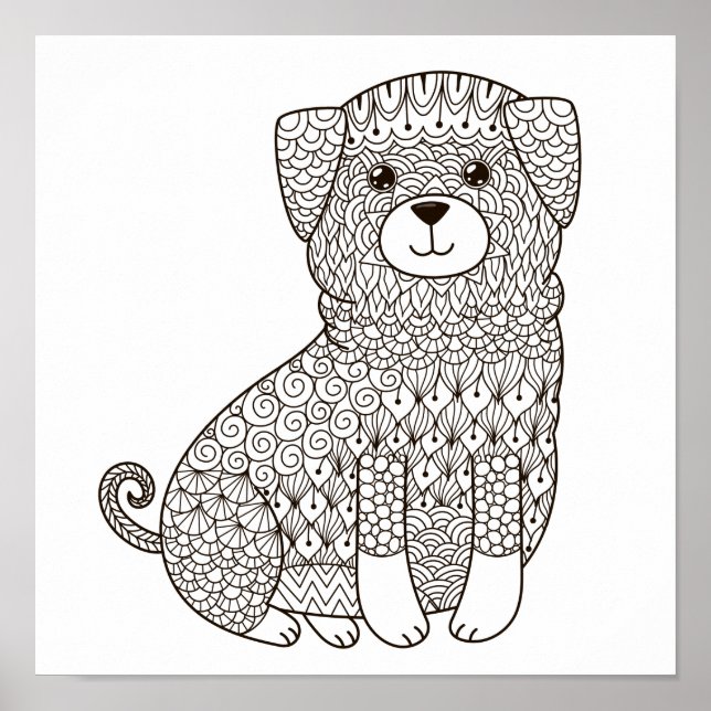 Colouring Page Cute Puppy Poster (Front)