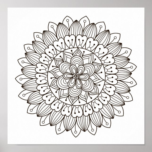 Colouring Page Flower Power Mandala Poster (Front)