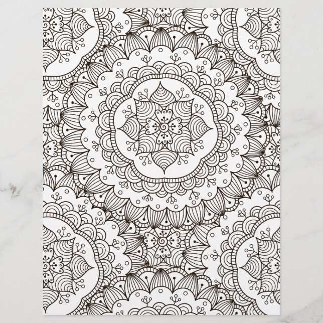 Colouring Page Flower Quilt Scrapbook Paper (Front)