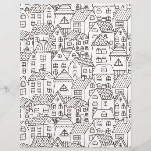 Colouring Page Happy Village Scrapbook Paper