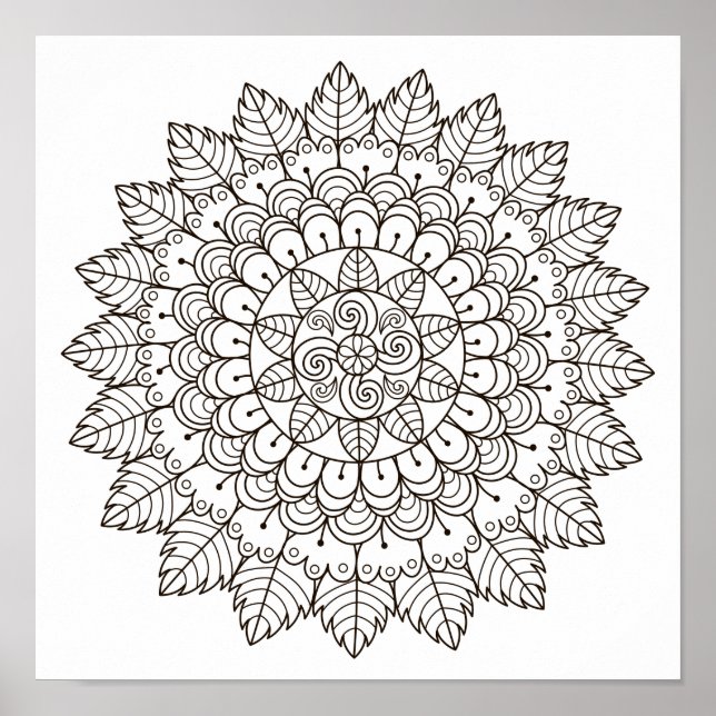 Colouring Page Leaf Petal Mandala Poster (Front)