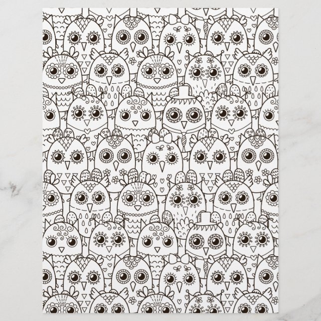 Colouring Page Owl Eyes Scrapbook Paper (Front)