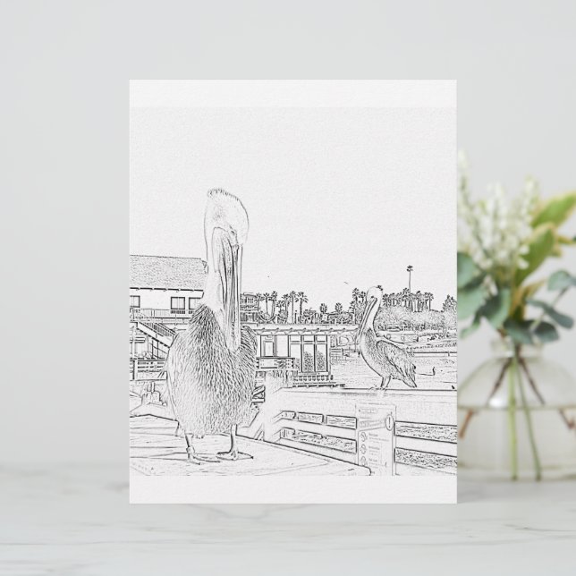 Colouring Page - Pelicans on Pier (Standing Front)