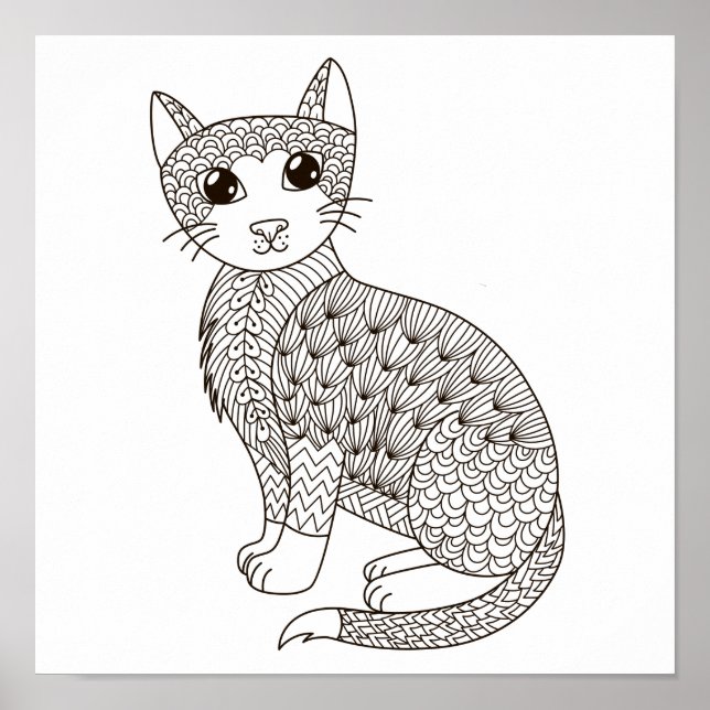 Colouring Page Sitting Cat Poster (Front)