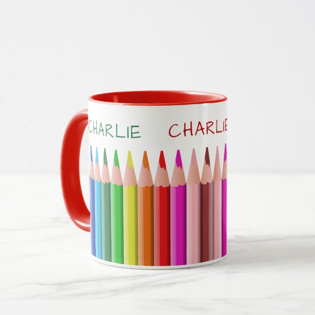 Colouring Pencils custom name kids' mugs (Front Left)