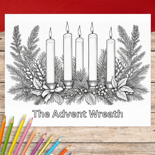 Colouring Picture Colour In Advent Wreath & Candle Poster (A poster to color featuring a traditional Advent wreath of candles and festive greenery)