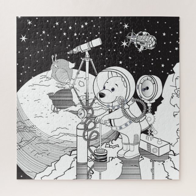 Colouring space with an astronaut puppy jigsaw puzzle (Vertical)